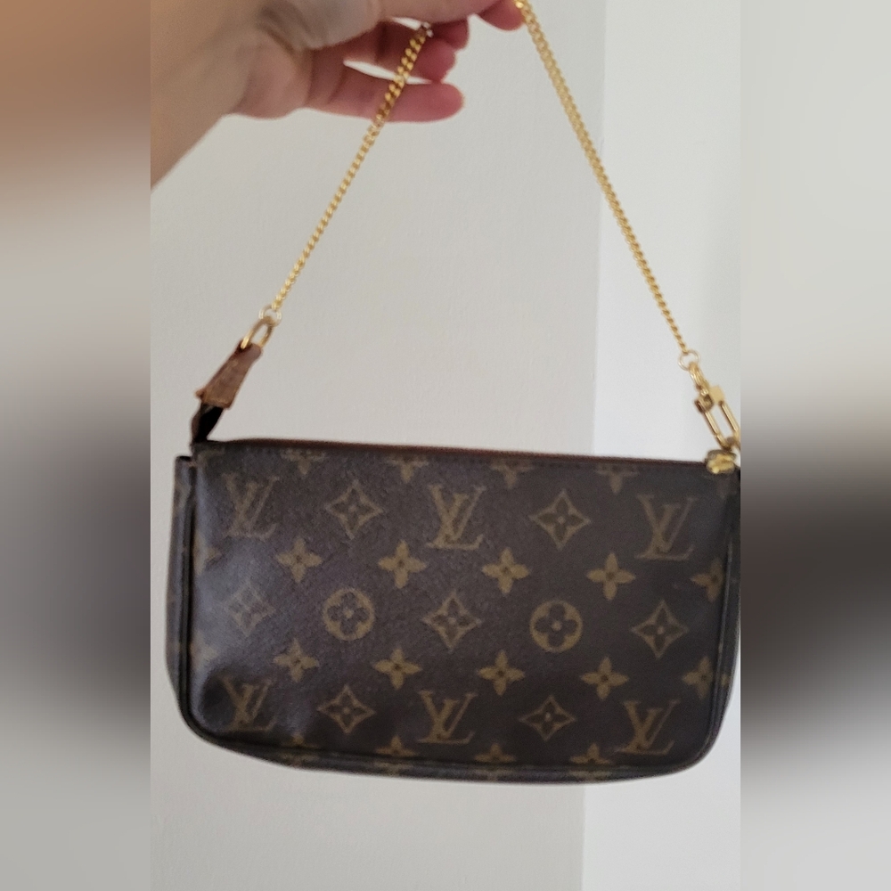 Louis Vuitton Monogram Brown Wristlet with Gold Chain - Picture 4 of 17